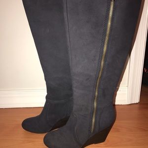 Fergalicious wide calf high wedge boots